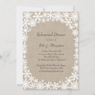 Winter Lace on Burlap Rehearsal Dinner Invitation