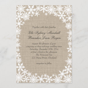 Winter Lace on Burlap Wedding Invitation