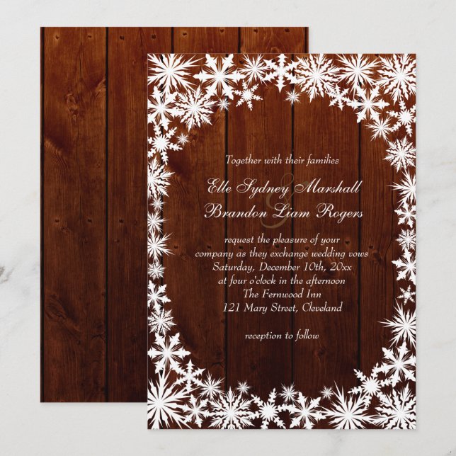 Winter Lace on Dark Wood Wedding Invitation (Front/Back)