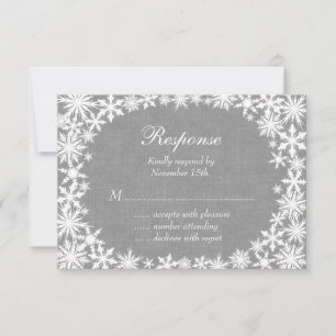 Winter Lace on Grey Linen RSVP
