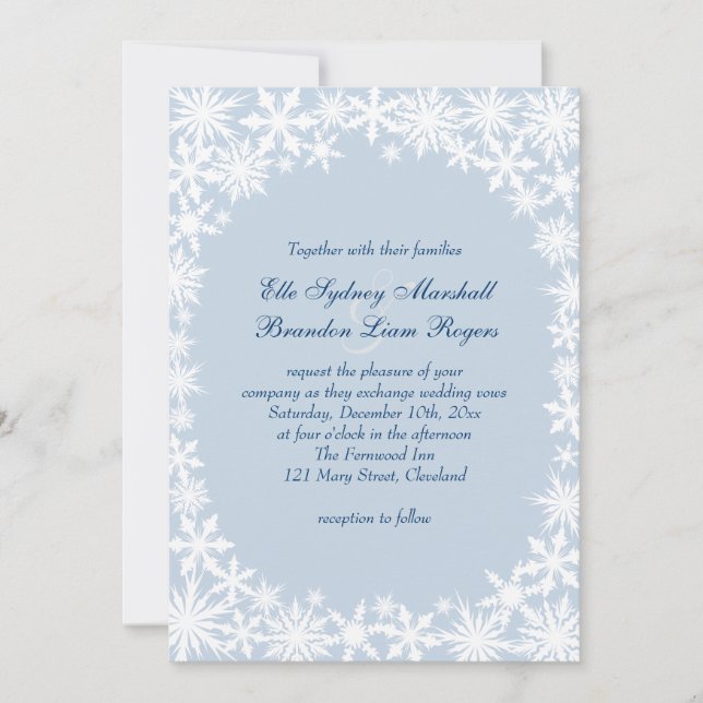 Winter Lace on Icy Blue Wedding Invitation (Front)