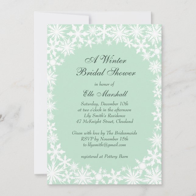 Winter Lace on Mint Bridal Shower Invitation (Front)