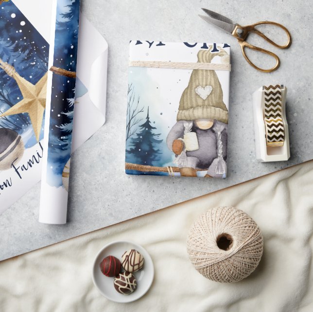 Winter Lady Gnome Blue Forest Merry Christmas Wrapping Paper (Crafts)