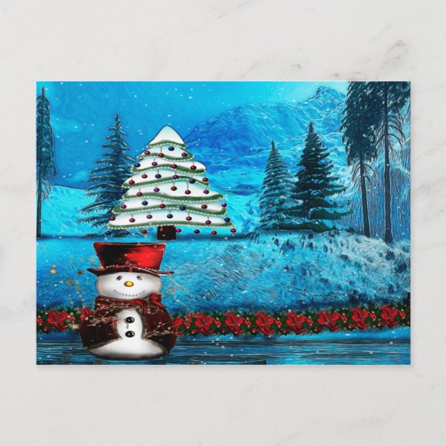 Winter Lake Christmas Folk Art Holiday Postcard (Front)