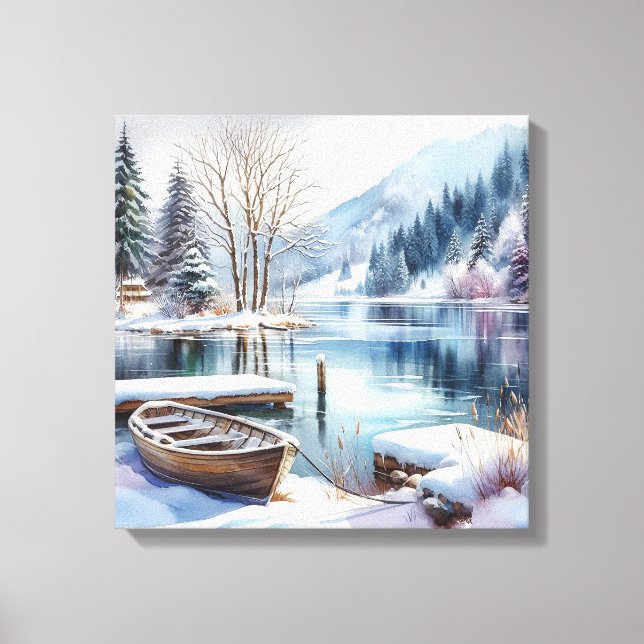 Winter Lake Scene Canvas Art (Front)