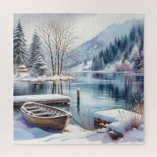 Winter Lake Scene Puzzle (Vertical)