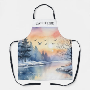 Winter Lake Snow Seasonal Personalized Kitchen Apron