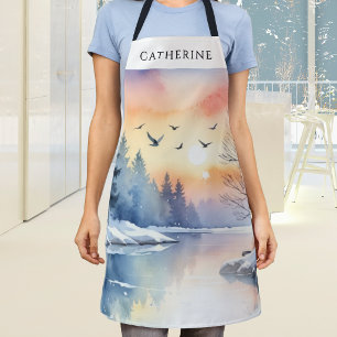Winter Lake Snow Seasonal Personalized Kitchen Apron