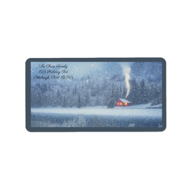 Winter Lakeside Cabin shipping Label (Front)