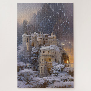 Winter land, Castle In Snow, Retro Castle Painting Jigsaw Puzzle