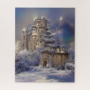 Winter land, Castle In Snow, Retro Castle Painting Jigsaw Puzzle
