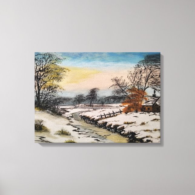 Winter landscape, acrylic painting canvas print (Front)