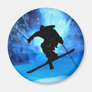 Winter Landscape and Freestyle Skier Magnet