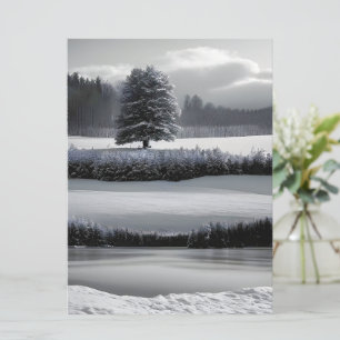 Winter landscape and tree, black and white - art invitation