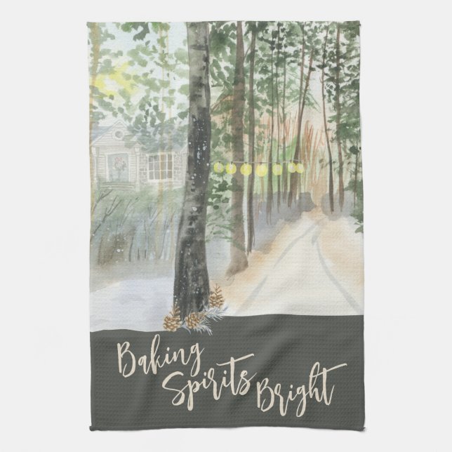 Winter Landscape Baking Spirits Bright Kitchen Towel (Vertical)