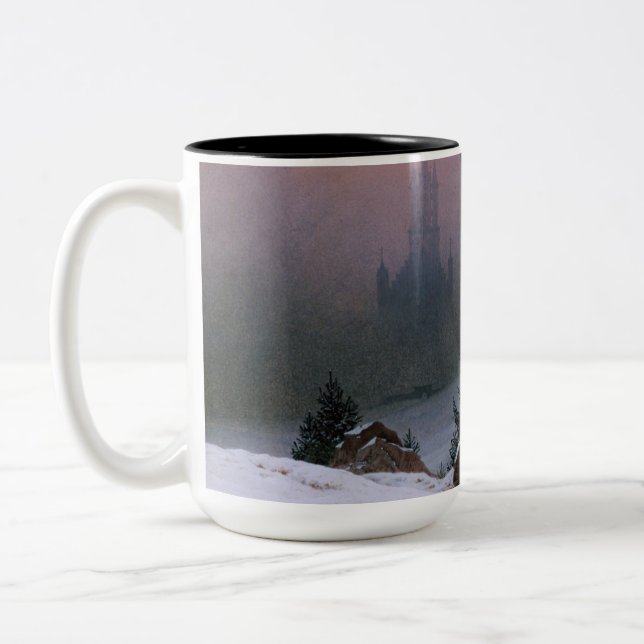 Winter Landscape (by Caspar David Friedrich) Two-Tone Coffee Mug (Left)
