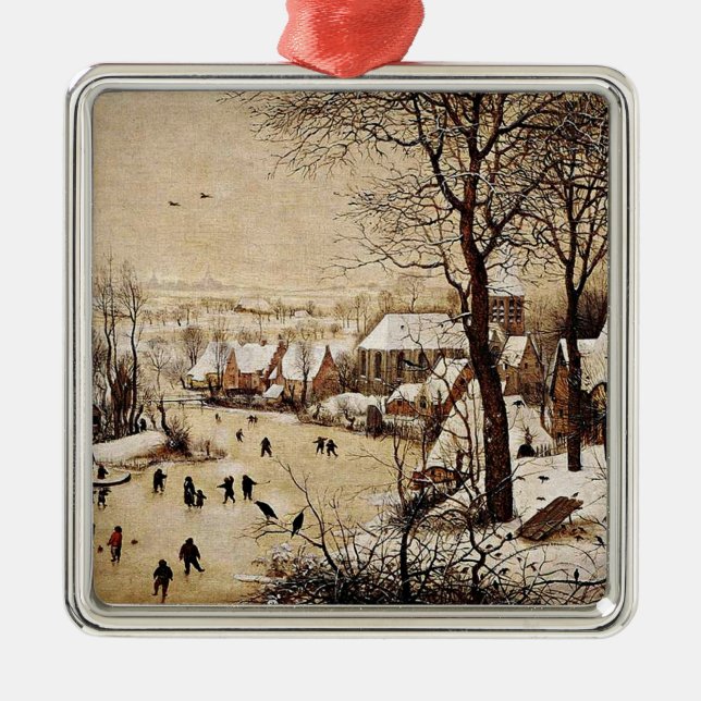 Winter Landscape by Pieter Bruegel the Elder, Metal Ornament (Front)