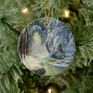Winter Landscape, Christmas tree Ceramic Ornament