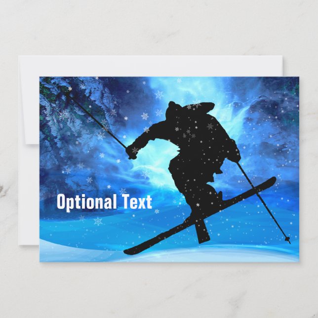 Winter Landscape & Freestyle Skier - Customizable Invitation (Front)
