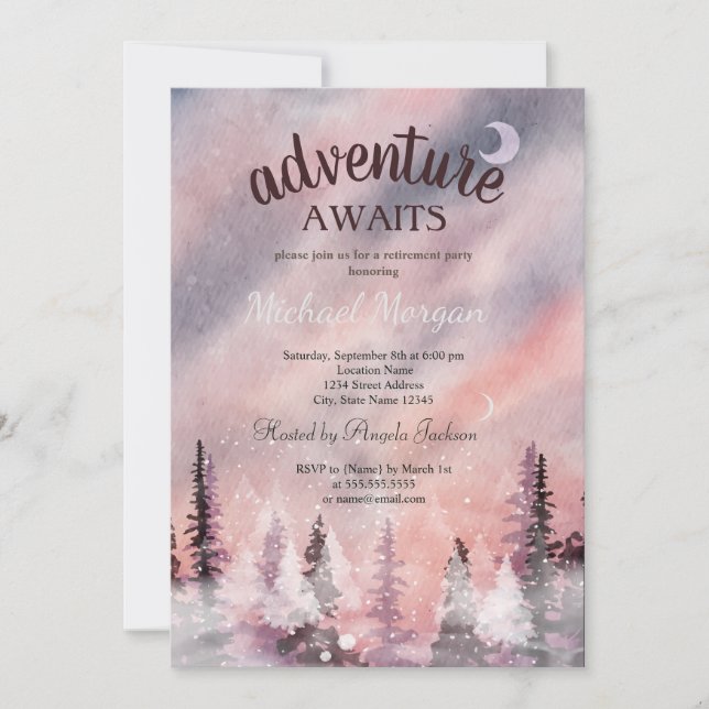 Winter Landscape Greenpine Forest  Retirement Invitation (Front)