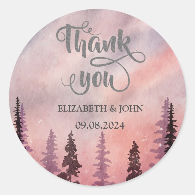 Winter Landscape Greenpine Forest Thank You Classic Round Sticker (Front)