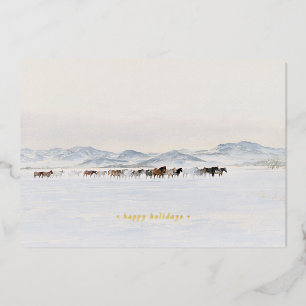 Winter Landscape Horses Equestrian Christmas Foil Holiday Card