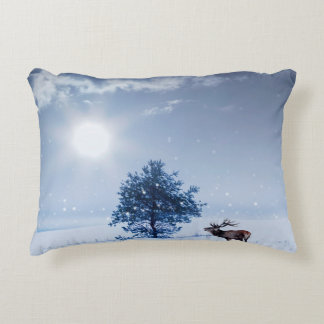 Winter landscape in blue colour. Lonely tree and w Accent Pillow