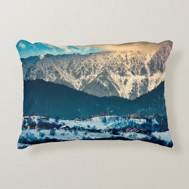 Winter landscape in Carpathian Mountain. Bran, Rom Accent Pillow (Front)