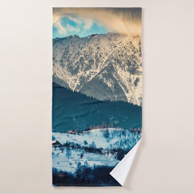 Winter landscape in Carpathian Mountain. Bran, Rom Bath Towel (Bath Towel)