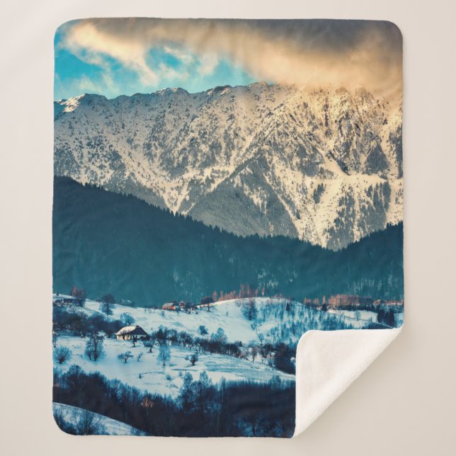 Winter landscape in Carpathian Mountain. Bran, Rom Sherpa Blanket (Front)