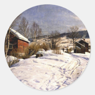 Winter Landscape in Lillehammer, fine art painting Classic Round Sticker