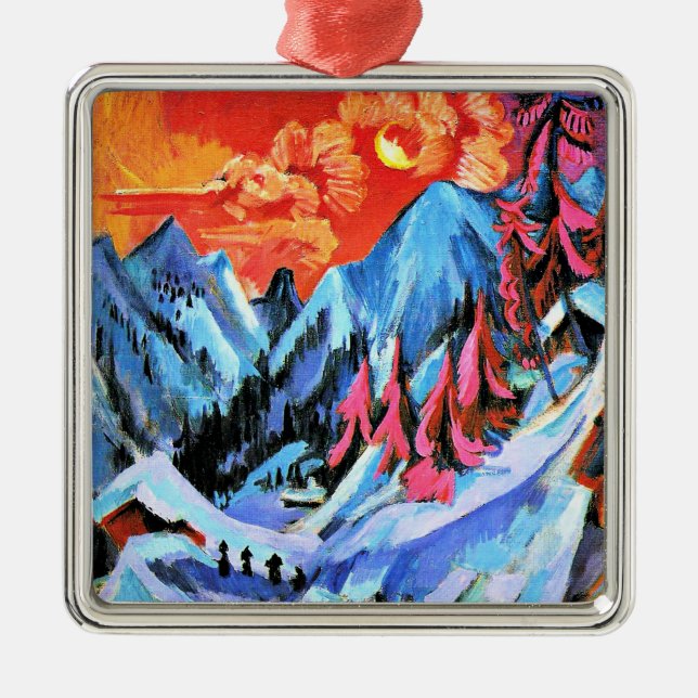 Winter Landscape in Moonlight by Ernst Kirchner, Metal Ornament (Front)
