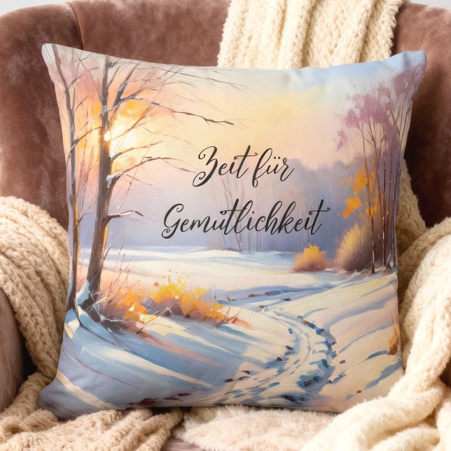 Winter landscape in the morning light throw pillow (personalisierbares Kissen mit einer Winterlandschaft im Morgenlicht)