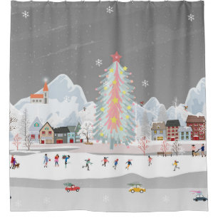 Winter landscape: night village celebration.