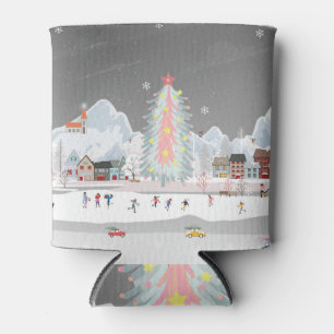 Winter landscape: night village celebration. can cooler