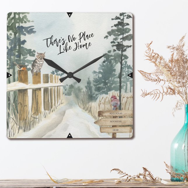 Winter Landscape No Place Like Home Address Square Wall Clock (Creator Uploaded)