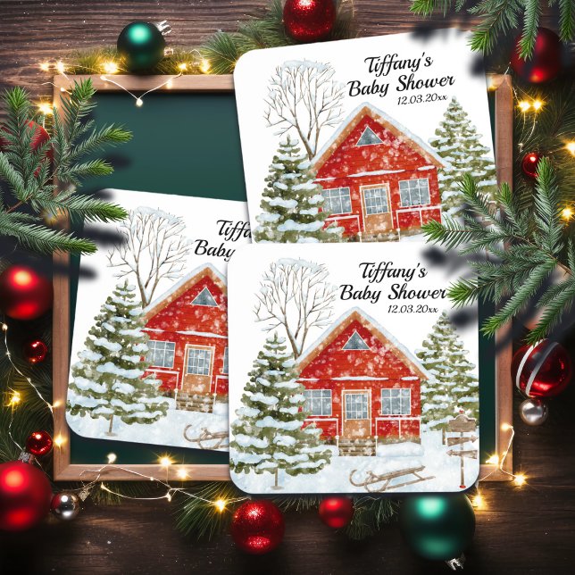 Winter Landscape Red House Baby Shower Coaster (Creator Uploaded)