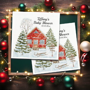 Winter Landscape Red House Baby Shower Napkin
