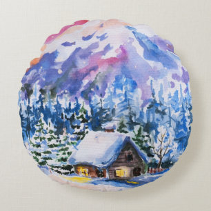 Winter landscape round pillow