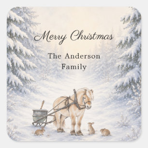 Winter Landscape Snow Forest Christmas Square Sticker