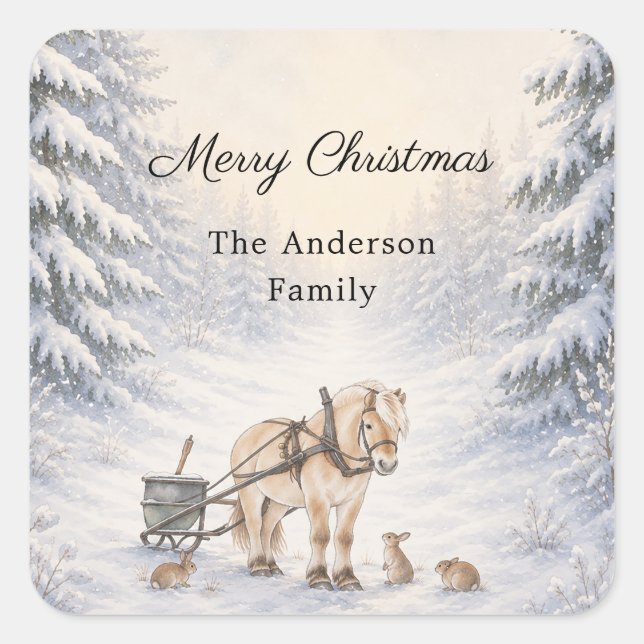 Winter Landscape Snow Forest Christmas Square Sticker (Front)