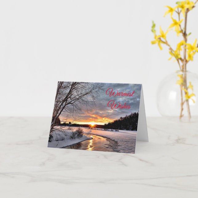 Winter Landscape Snow Scene Holiday Card (Yellow Flower)