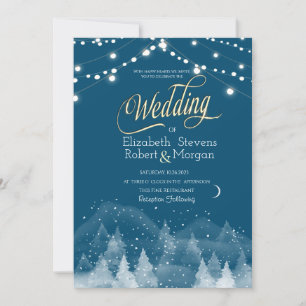 Winter Landscape Snow String Lights Wedding Invitation