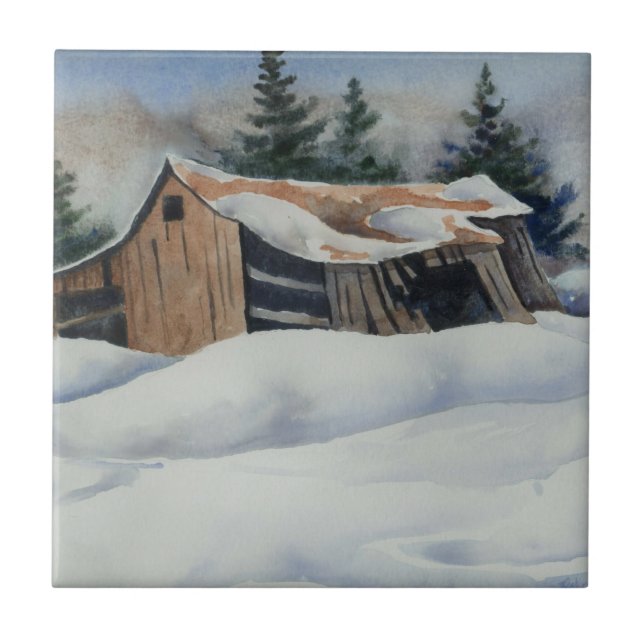 Winter landscape snowy abandoned barn  Tile (Front)
