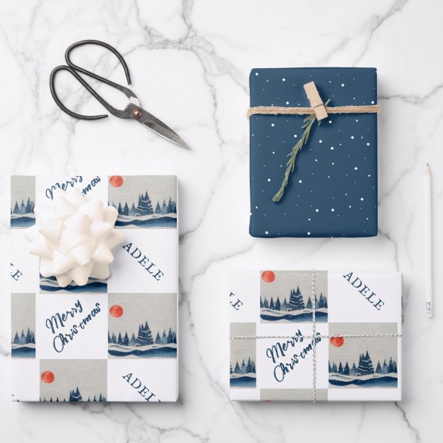 Winter Landscape Snowy Forest Moon Christmas Wrapping Paper Sheet (Front)