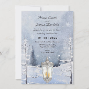 Winter landscape snowy forest wedding invitation