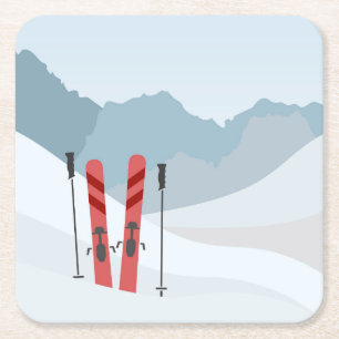 Winter landscape square paper coaster