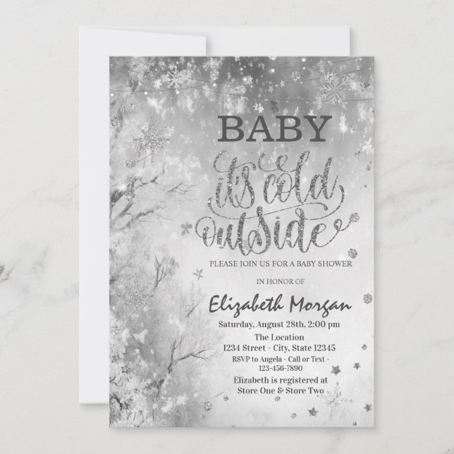 Winter Landscape Tree Grey Baby Shower Invitation (Front)