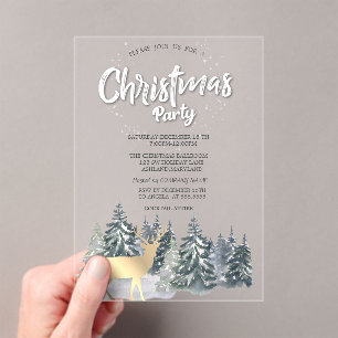  Winter Landscape Trees Deer Christmas Company Acrylic Invitations