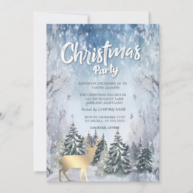  Winter Landscape Trees Deer Christmas Company Invitation (Front)